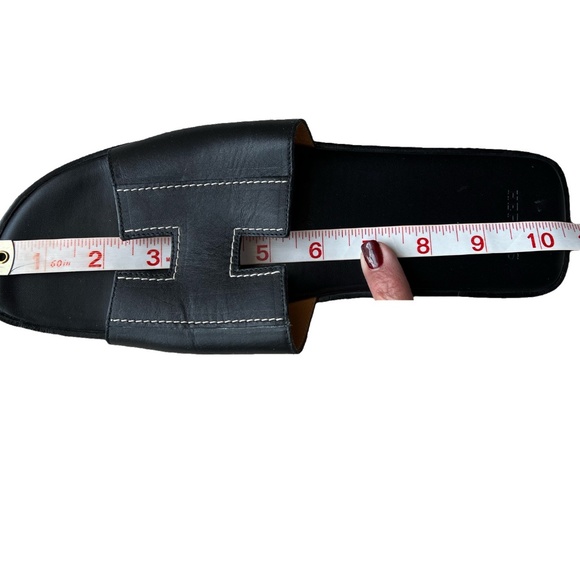 Hermes Black Leather Slide Sandals 41 Contrast Stitching Authentic - Picture 7 of 9